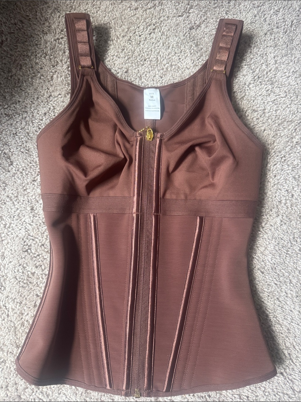 Front-Zip Shaping Bodysuit — Brown Sculpting Camisole